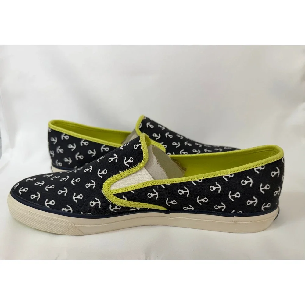 Sperry Top-Sider Mariner NWOT Womens 11M Navy Lime Anchor Slip On Sneakers